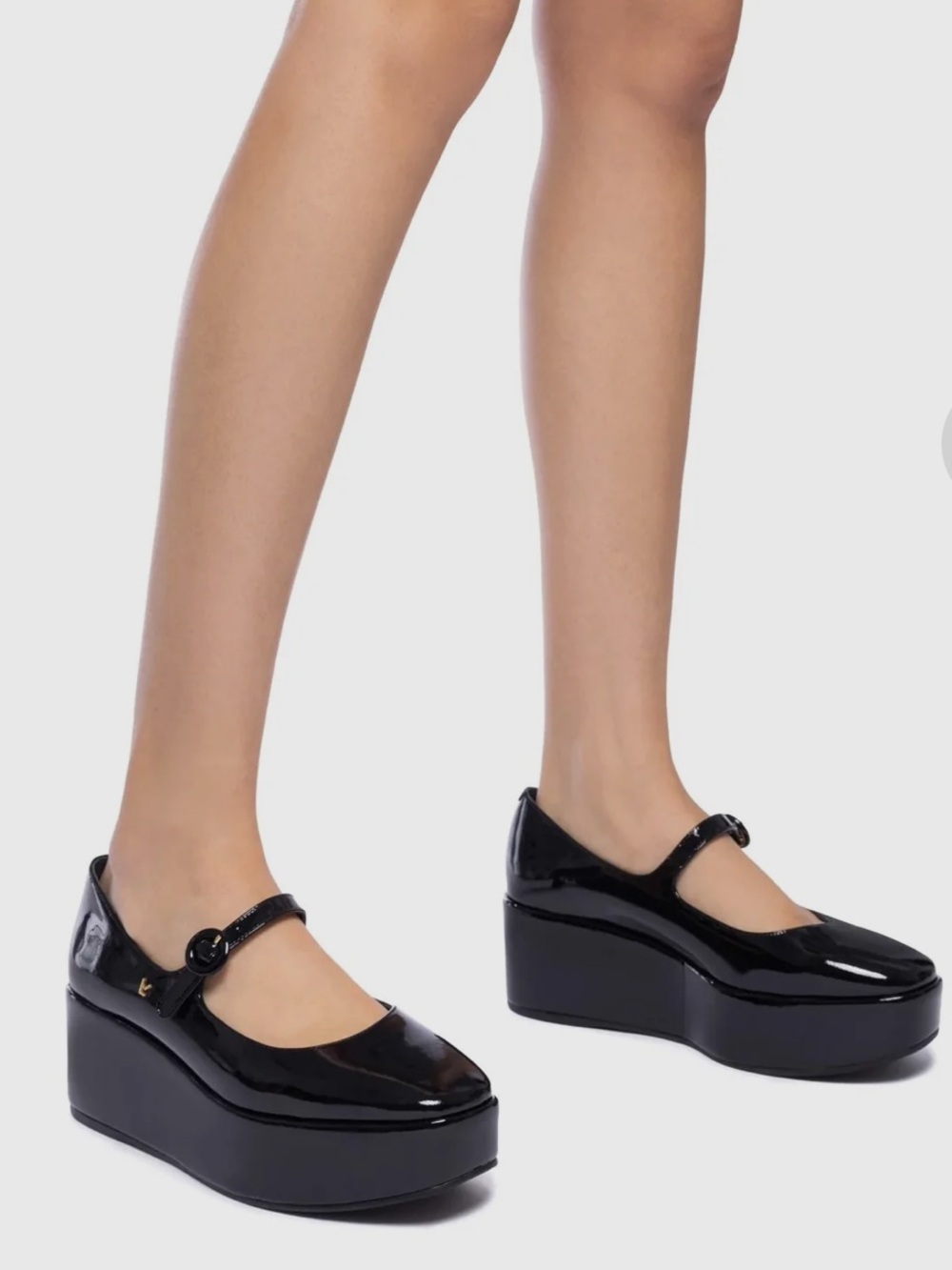 Larroude Blair Platform Mary Jane’s In Black Patent Leather Size 8 Buckle